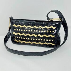 Vintage  Dawli  Black Leather  Purse  with Gold & Patten Detailing,